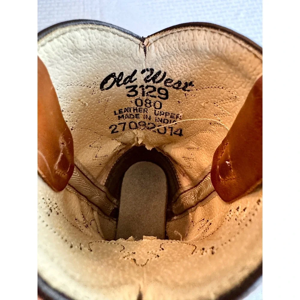 Old West Kids Tan‎ Leather Western Cowboy Boots 3129 Size 8.5 Toddler Brown